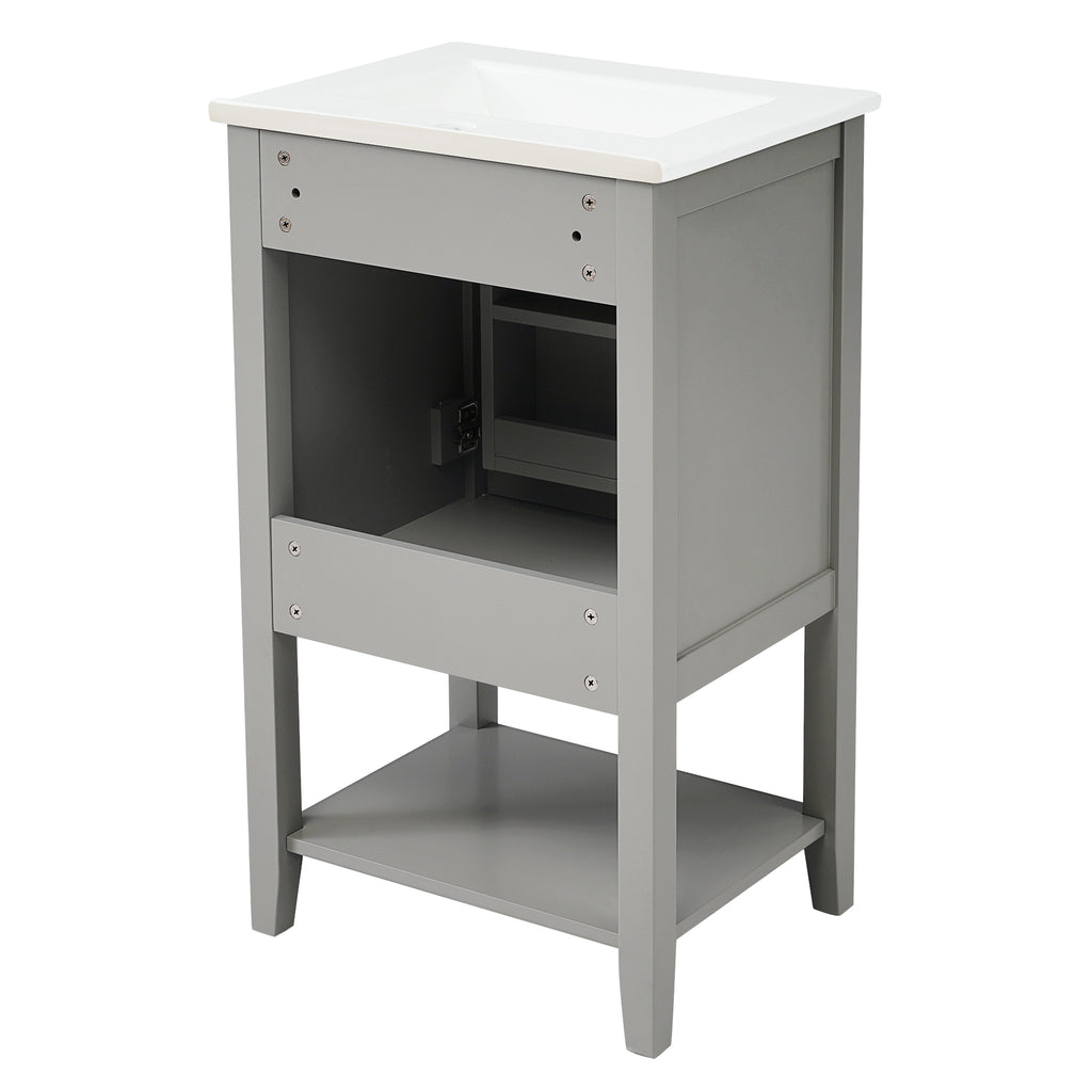 Leoglint 20" Bathroom Vanity with Sink, Bathroom Cabinet with Soft Closing Door, Storage Rack and Open Shelf, Grey