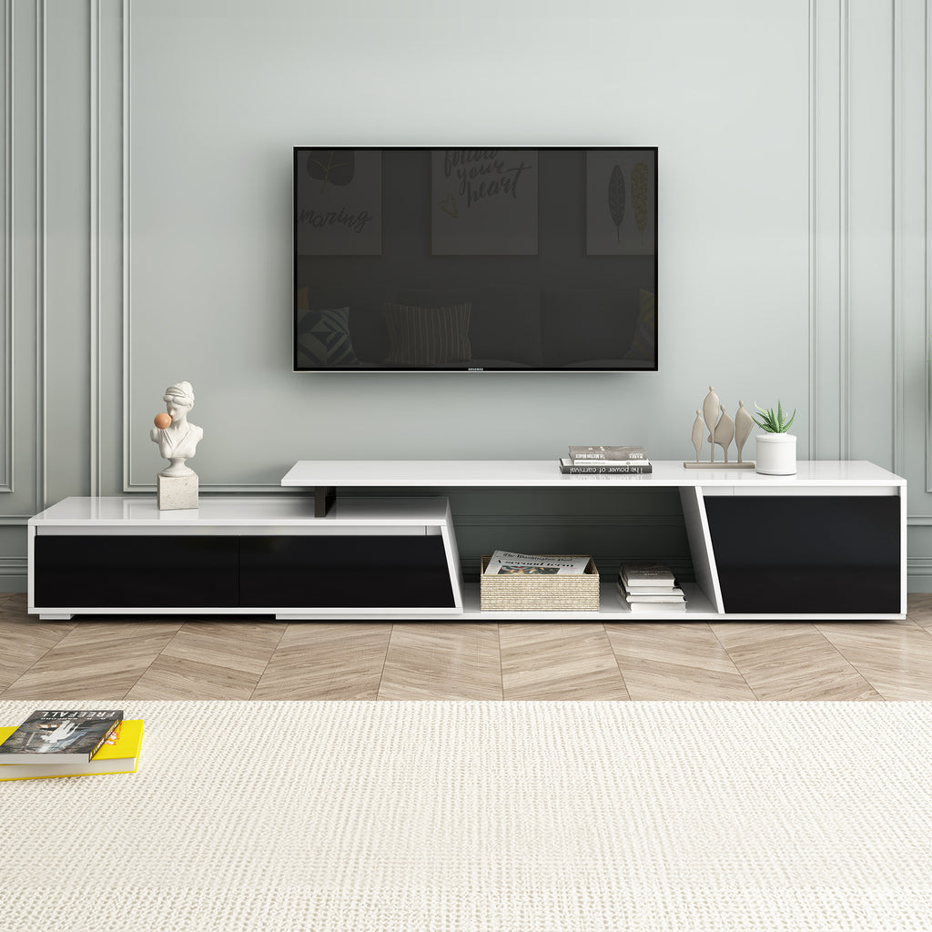 Leoglint U-Can Modern, Minimalist Rectangle Extendable TV Stand, TV Cabinet with 2 Drawers and 1 Cabinet for Living Room, Up to 100''