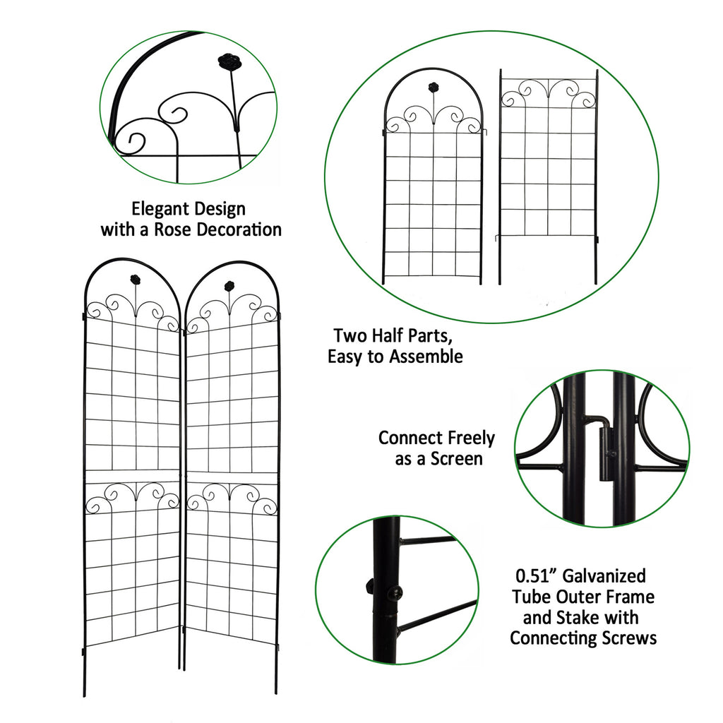 Leoglint 2 Pack Metal Garden Trellis for Climbing Plants Outdoor 86.7'' x 19.7'' Rustproof Plant Support Rose Trellis Netting Trellis Black