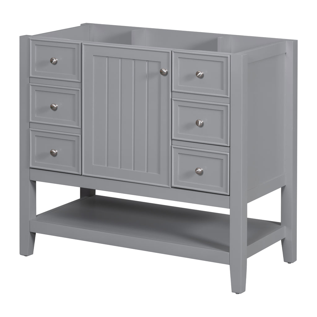 Leoglint 36" Bathroom Vanity without Sink, Cabinet Base Only, One Cabinet and three Drawers, Grey