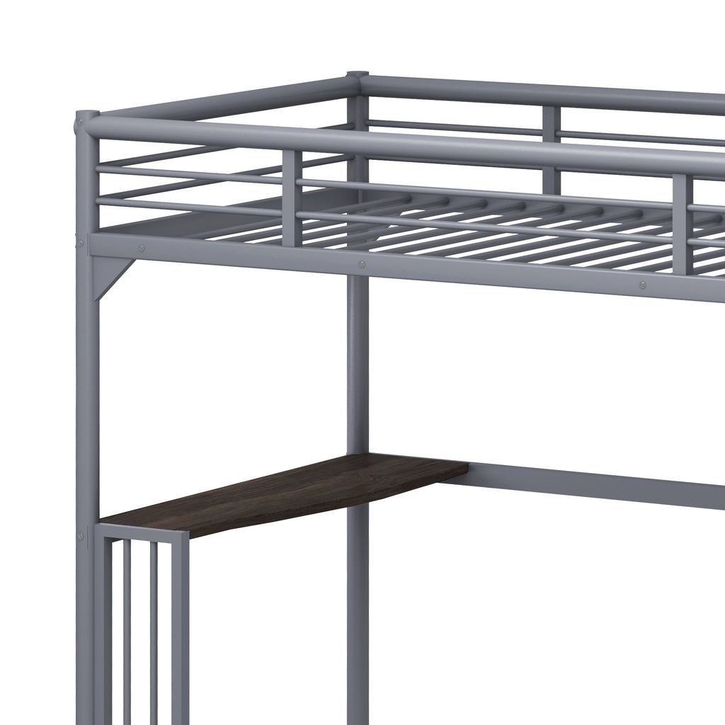 Leoglint Twin Metal loft Bed Frame with Desk, Ladder and Guardrails, bookdesk under bed, Silver