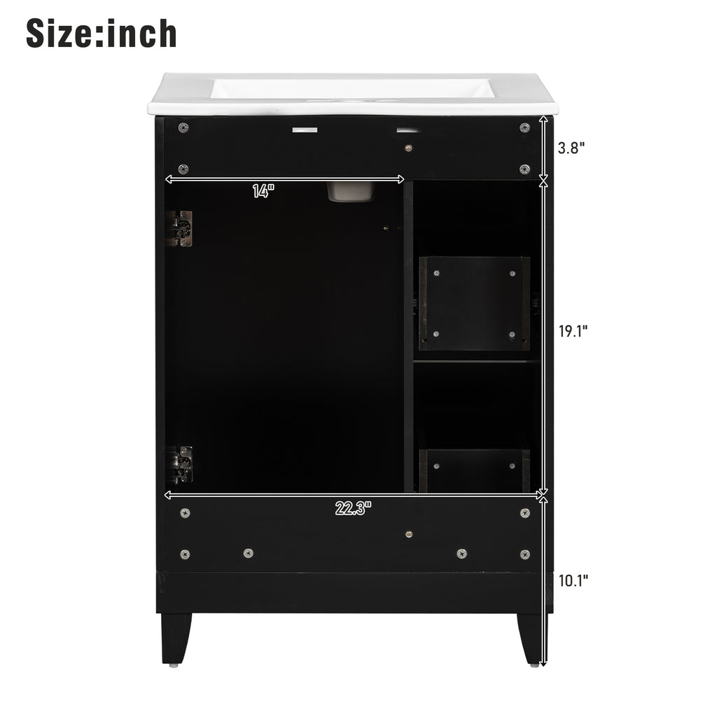 Leoglint 24-Inch Bathroom Vanity Cabinet with Ceramic Sink, 2 Drawers, 1 Door