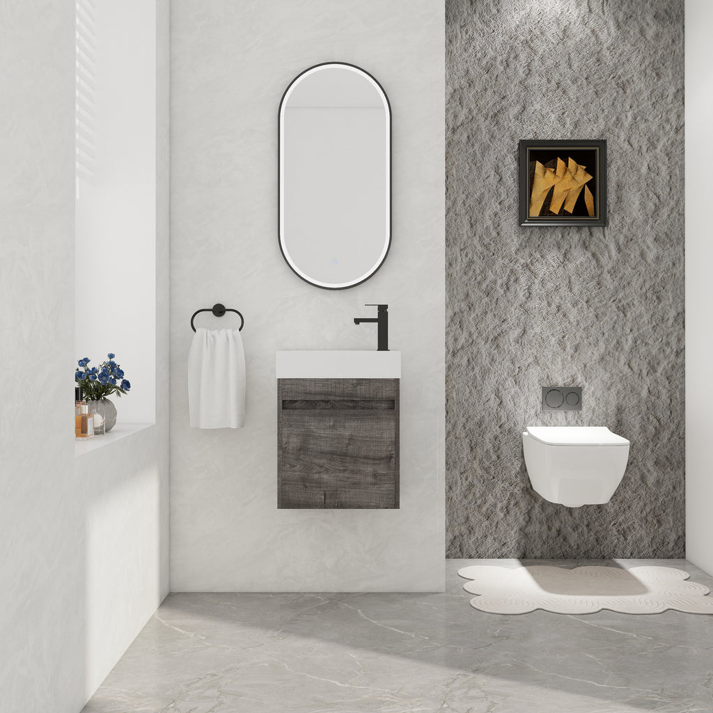 Leoglint 18'' Floating Wall-Mounted Bathroom Vanity with White Resin Sink & Soft-Close Cabinet Door