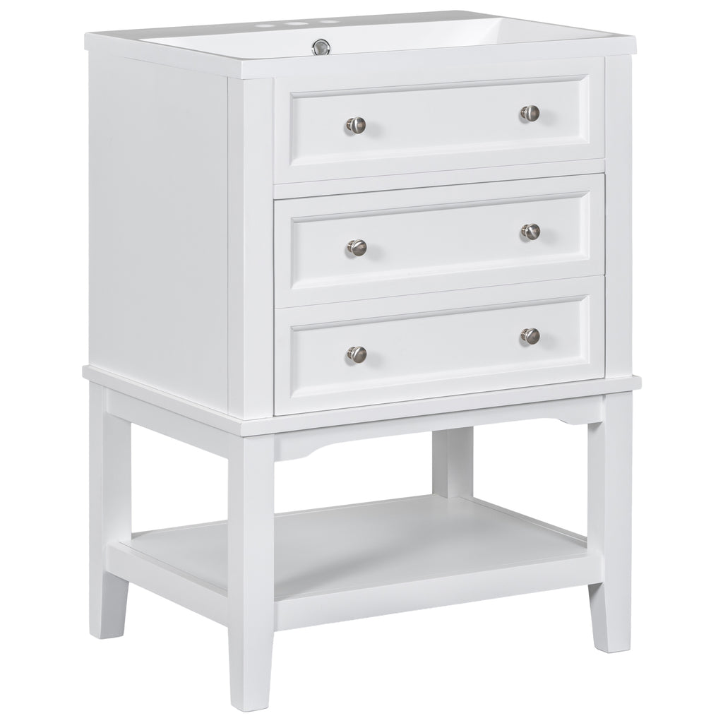 Leoglint 24" Bathroom Vanity With Sink, Bathroom Storage Cabinet with Drawer and Open Shelf, Solid Wood Frame, White