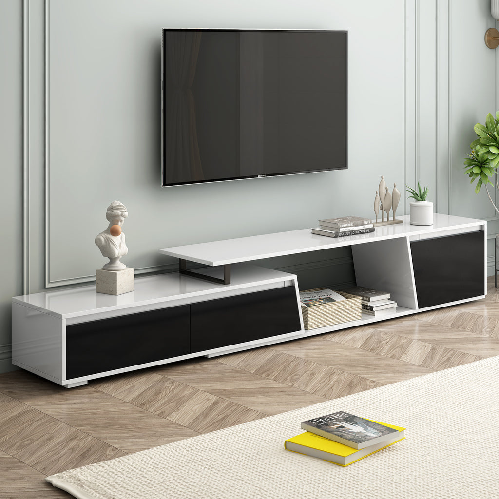 Leoglint U-Can Modern, Minimalist Rectangle Extendable TV Stand, TV Cabinet with 2 Drawers and 1 Cabinet for Living Room, Up to 100''