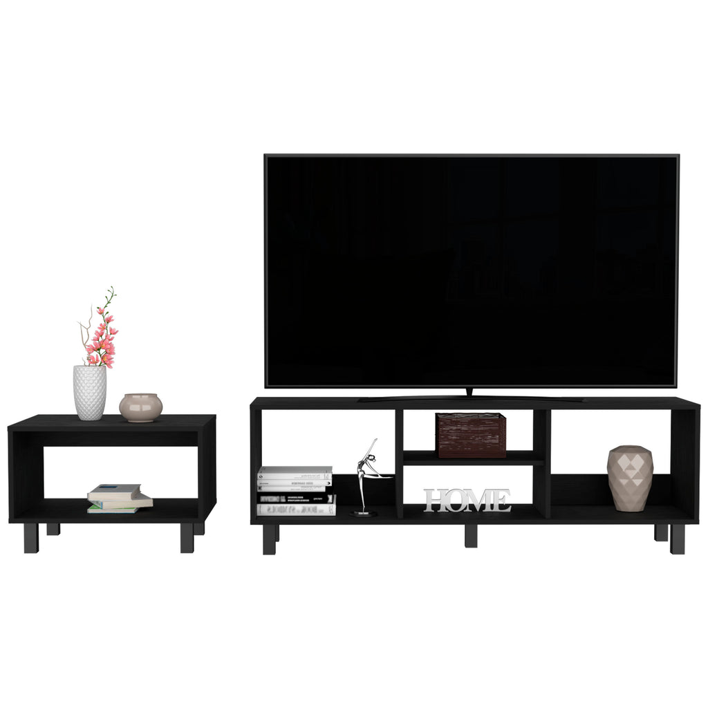 Leoglint Carter 2 Piece Living Room Set, Streamlined with TV Stand and Coffee Table, Black