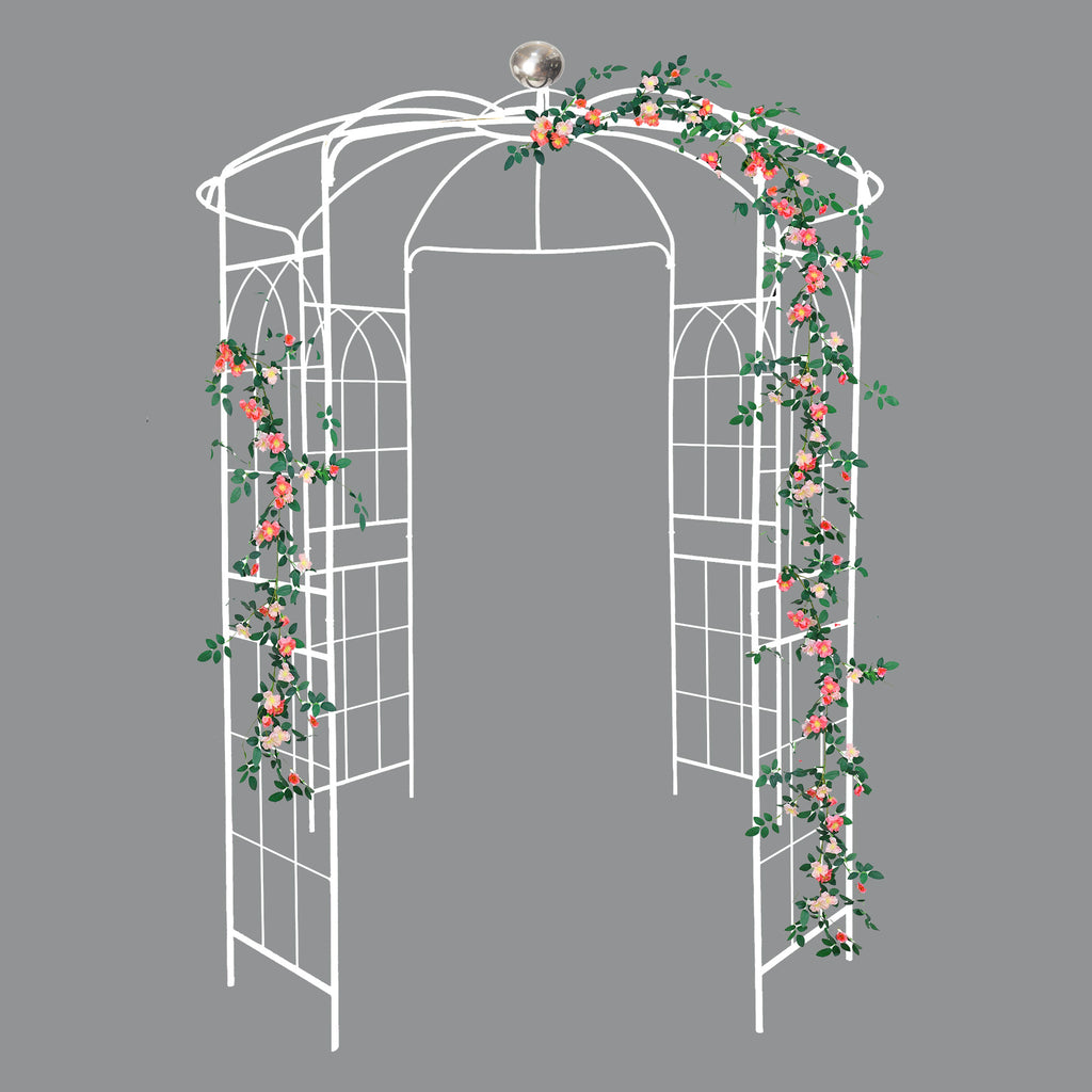 Leoglint Metal Garden Trellis Iron Garden Arbors Gazebo Dia 81.3'' x 114.2'' High Birdcage Shape Pergola Pavilion for Wedding Ceremony Cream White