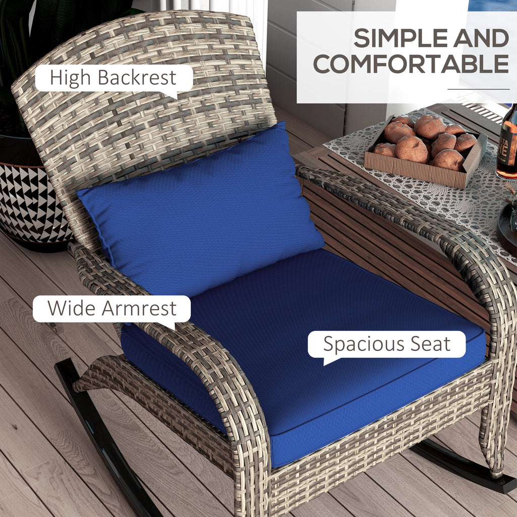 Leoglint Wicker Adirondack Rocking Outdoor Chair, Patio Rattan Rocker Chair with High Back, Seat Cushion, and Pillow for Garden, Porch, Balcony, Dark Blue