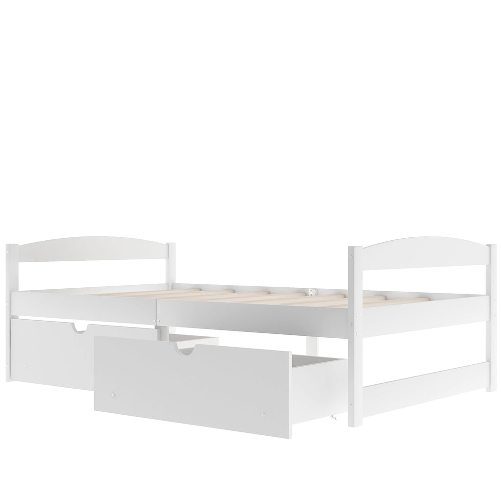 Leoglint Twin size platform bed frame, with two drawers, white