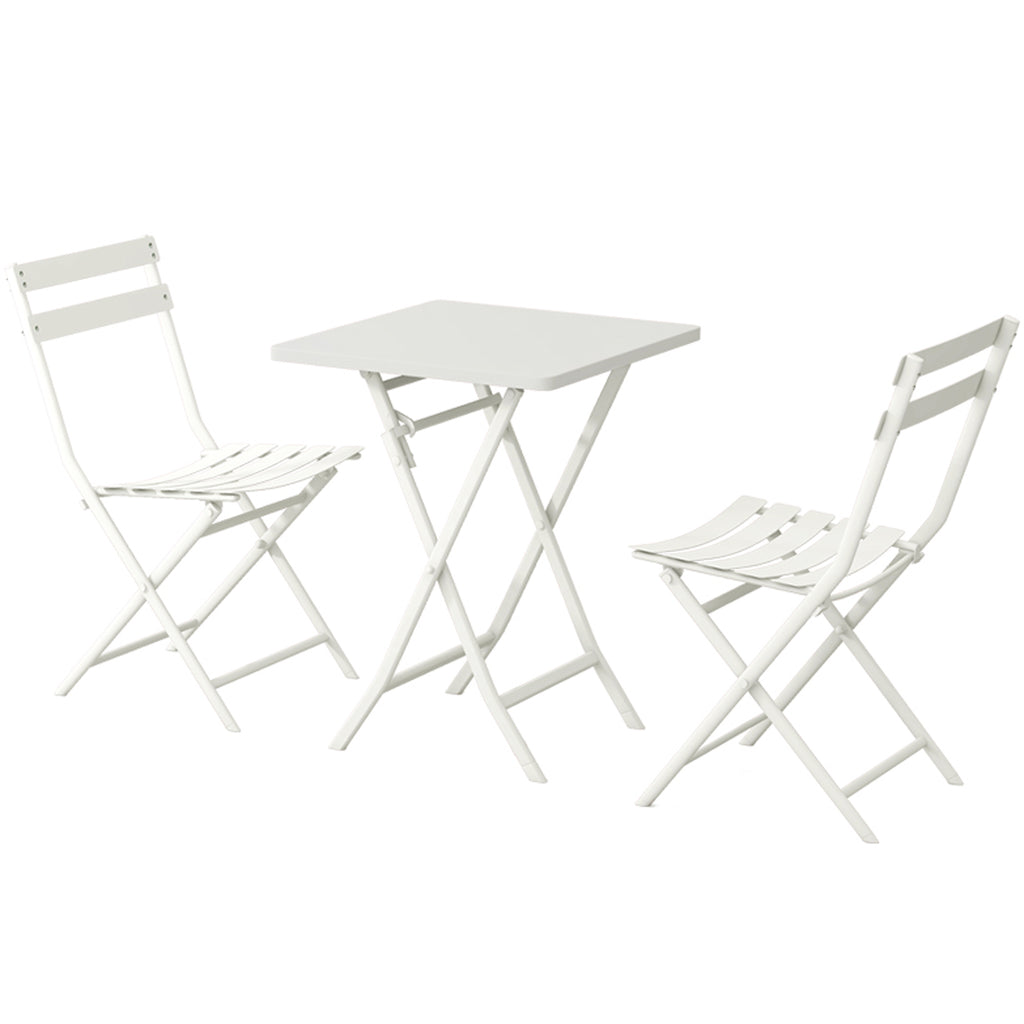 Leoglint 3 Piece Patio Bistro Set of Foldable Square Table and Chairs,Outdoor Chair, White