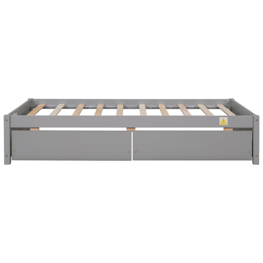 Twin Bed Frame with 2 Drawers, Solid Wood, No Box Spring Needed ,Grey(New SKU:W504P149041)