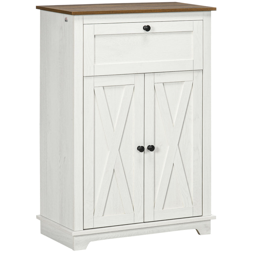 Leoglint Farmhouse Barn Door Accent Cabinet, Kitchen Sideboard Storage Cabinet with Double Doors, Drawer, and Adjustable Shelf for Bedroom, Living Room, White