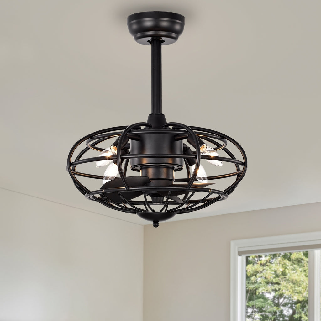 Leoglint Pendant 18.1" Chandelier Caged Ceiling Fan with  Remote Control,Timer, 3 Speeds Indoor Ceiling Fan for Farmhouse, Bedroom Living Room(No include Bulbs)