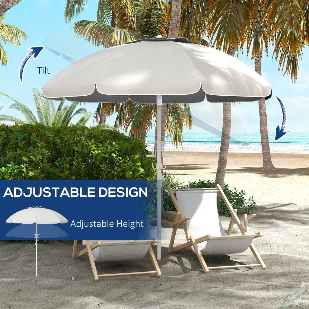 Leoglint 5.7' Portable Beach Umbrella with Tilt, Adjustable Height, 2 Cup Holders & Hooks, UV 40+ Ruffled Outdoor Umbrella with Vented Canopy, Cream White