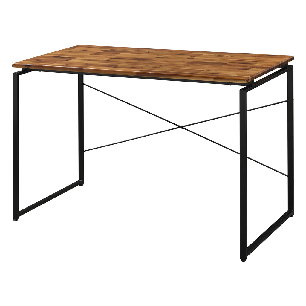 Leoglint Oak and Black Writing Office Desk with Metal Sled Base