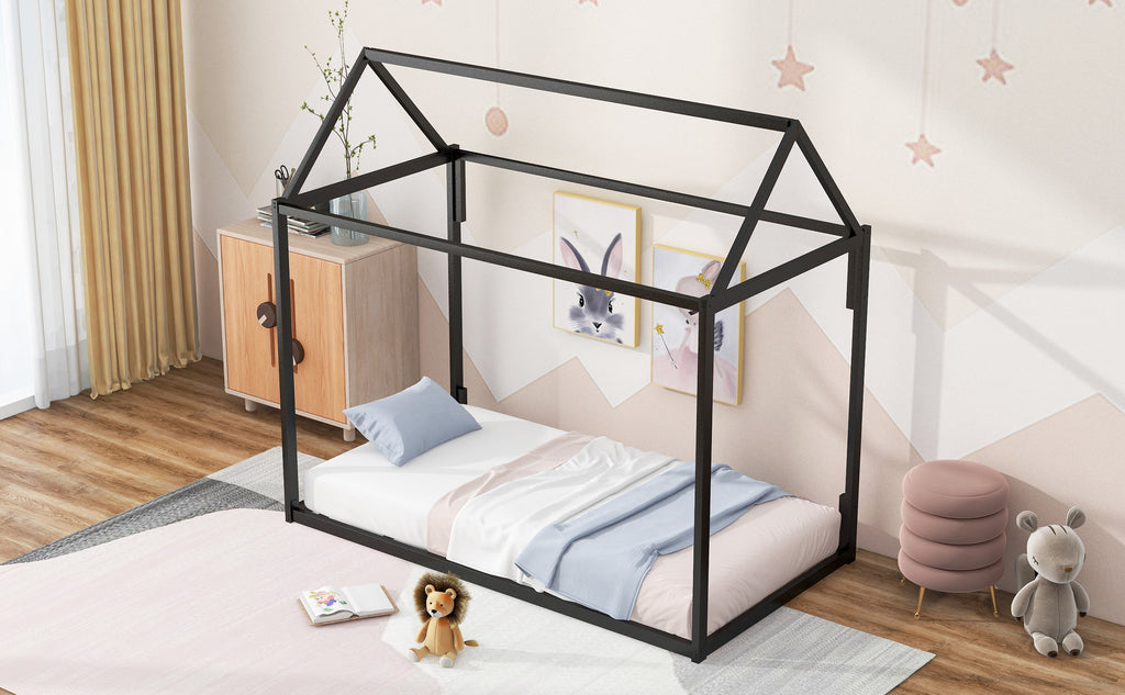 Metal House Shape Platform Bed Frame, twin