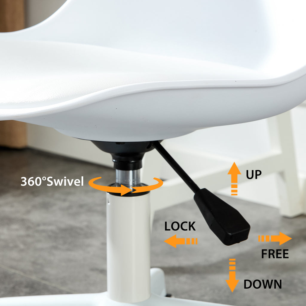 Leoglint Modern Home Office Chairs, Adjustable 360 °Swivel  Chair Engineering  Plastic Armless Swivel Computer  Chair With Wheels for Living Room, Bed Room Office Hotel Dining Room and White.