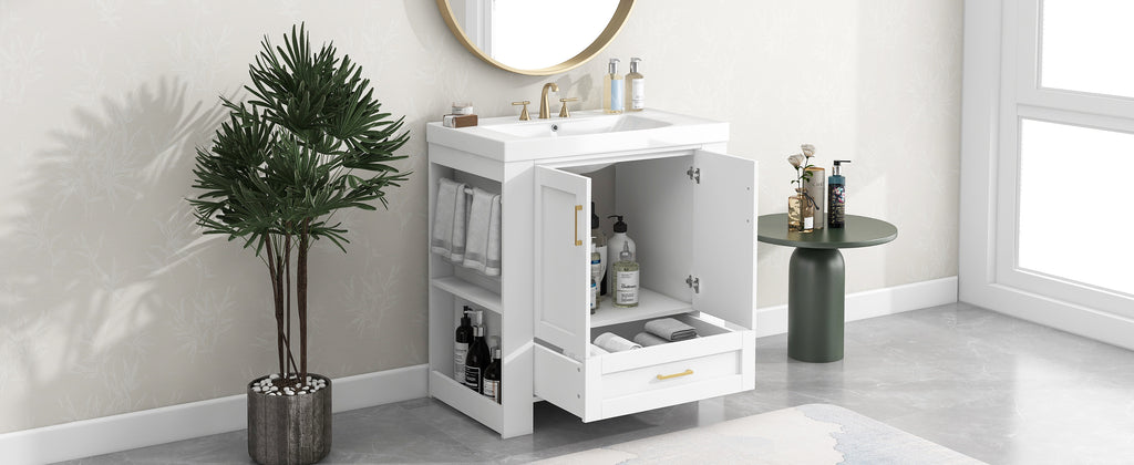 Leoglint 30'' Bathroom Vanity with Seperate Basin Sink, Modern Bathroom Storage Cabinet with Double-sided Storage Shelf, Freestanding Bathroom Vanity Cabinet with Single Sink