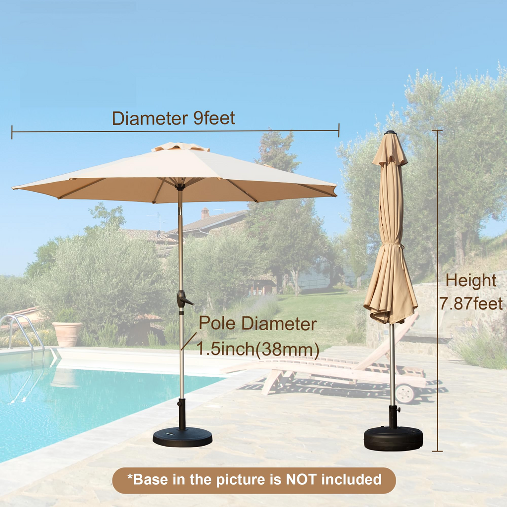 Leoglint 9FT Patio Umbrella, Outdoor Umbrella with Push Button Tilt and Crank, UV Protection Waterproof Market Sun Umbrella with 8 Sturdy Ribs for Garden, Deck, Backyard, Pool (Beige)