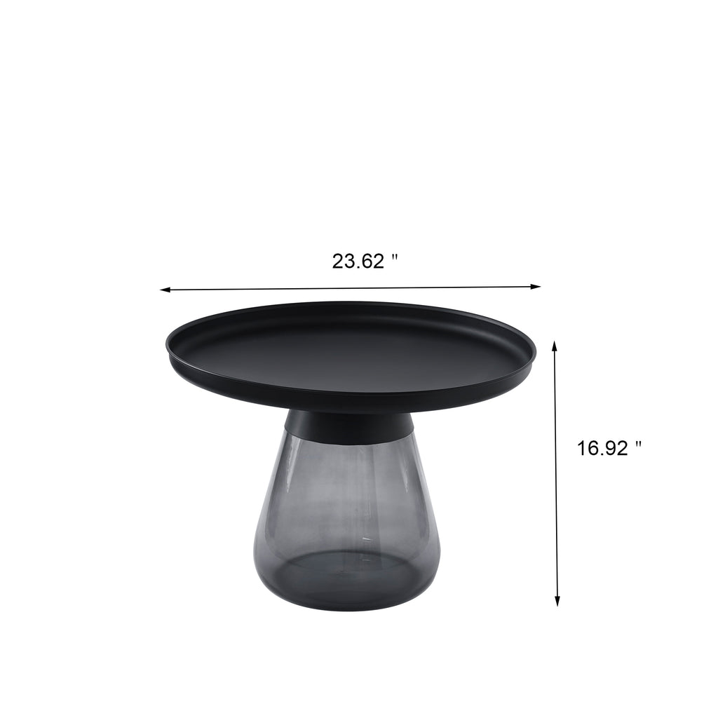 Leoglint Smoke Glass Base with Black Painting Top Coffee Table, Living  Room Center Table