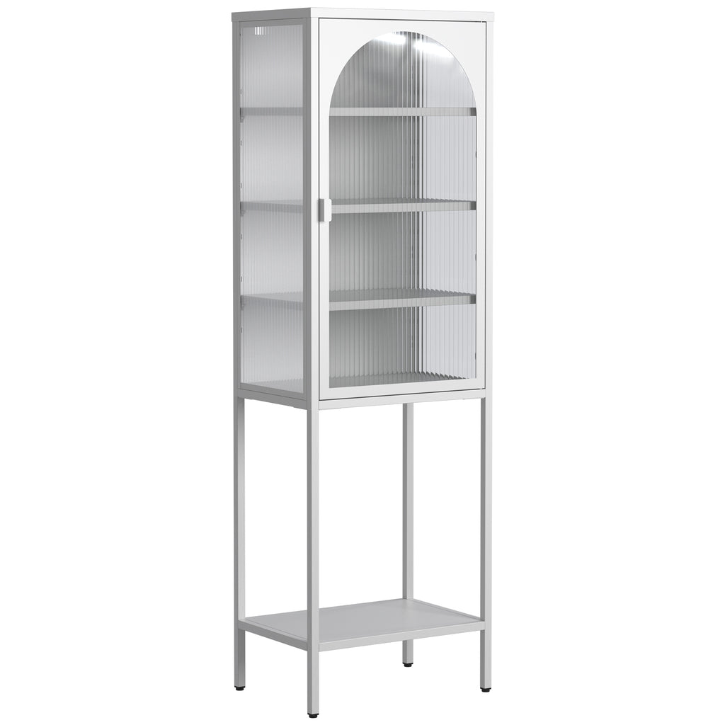 Leoglint Metal Glass Door Display Storage Cabinet - 5-Tier Cube Bookshelf Storage Cabinet with 3 Adjustable Shelves For kitchen, dining room, living room, bathroom, home office,White