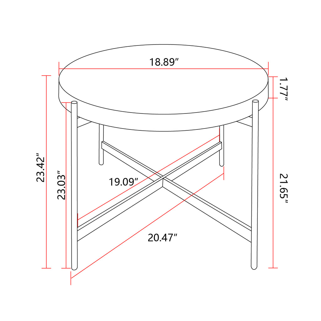 Leoglint Modern Thread Design Round Coffee Table , MDF Table Top with Cross Legs Metal Base(Set of 2 pcs )