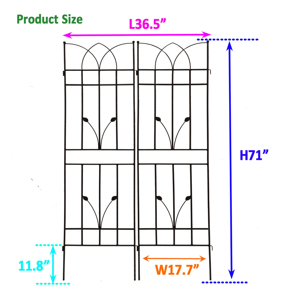 Leoglint 2 Pack Metal Garden Trellis 71" x 17.7" Rustproof Trellis for Climbing Plants Outdoor Flower Support Black