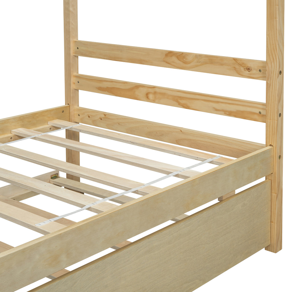 Leoglint Twin Size  House-shaped Bed Frame with Trundle,Natural