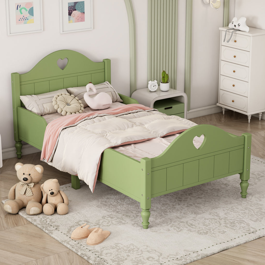 Leoglint Bed Frame Girl's Love Princess Bed Macaron Twin Size Toddler Bed with Side Safety Rails and Headboard and Footboard, Oliver Green