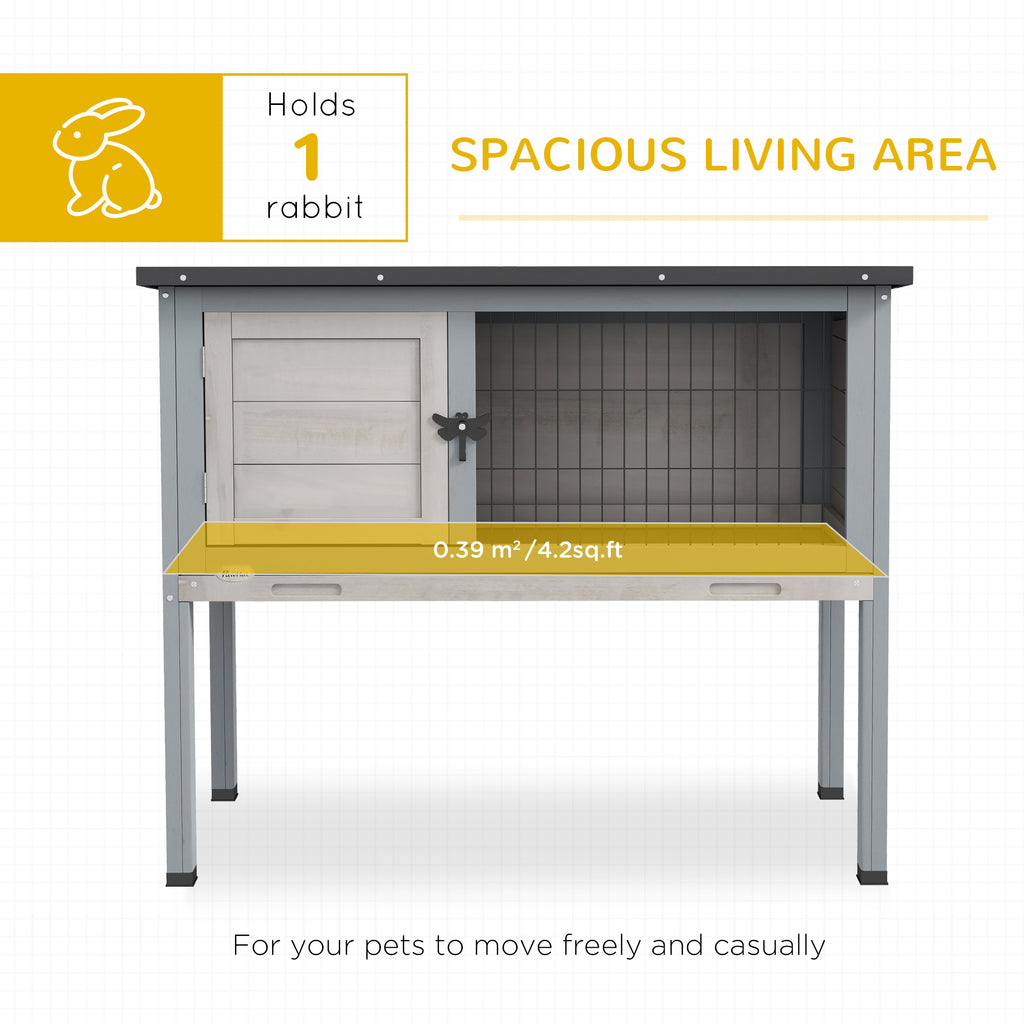 Leoglint Elevated Wooden Rabbit Hutch, Indoor/Outdoor Bunny Cage with Hinged Asphalt Roof and Removable Tray for Guinea Pig, Gray