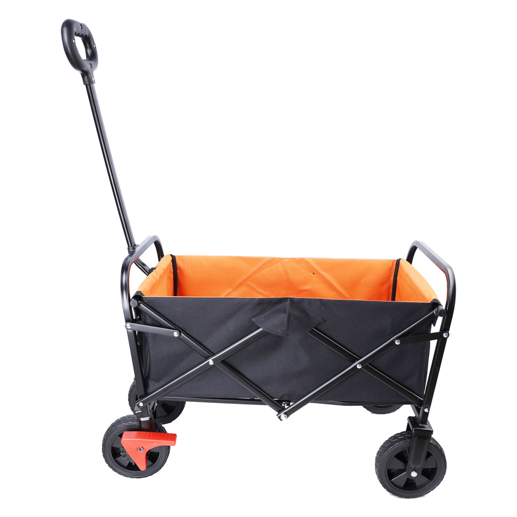 Leoglint Garden cart Mini Folding Wagon Garden Shopping Beach Cart (brake+orange+black)