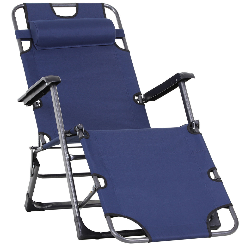 Leoglint Tanning Outdoor Chair, 2-in-1 Beach Lounge Chair & Camping Chair w/ Pillow & Pocket, Adjustable Chaise for Sunbathing Outside, Patio, Poolside, Navy