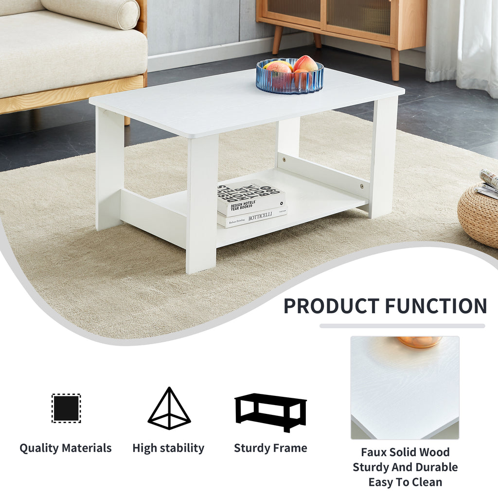 Leoglint A modern and minimalist white double layered rectangular coffee table and coffee table. MDF material is more durable and suitable for living rooms, bedrooms, and study rooms. 19.6 "*35.4"*16.5 "CT-16