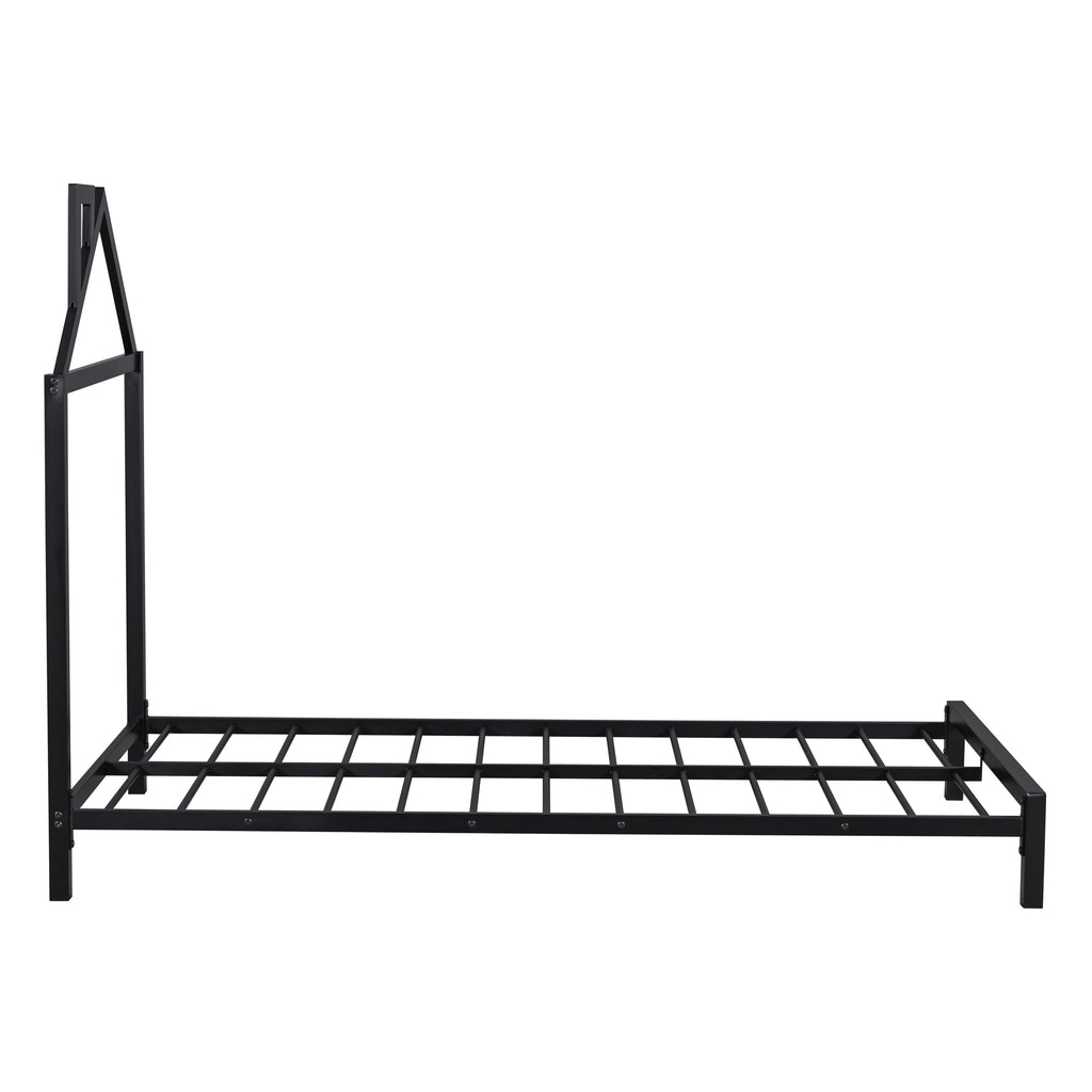 Leoglint Twin Size Metal Platform Bed Frame with House-Shaped Headboard Design, Black