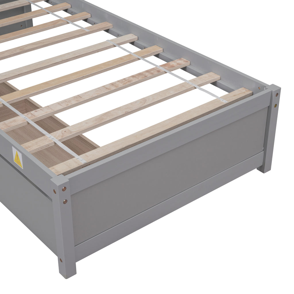 Twin Bed Frame with 2 Drawers, Solid Wood, No Box Spring Needed ,Grey(New SKU:W504P149041)