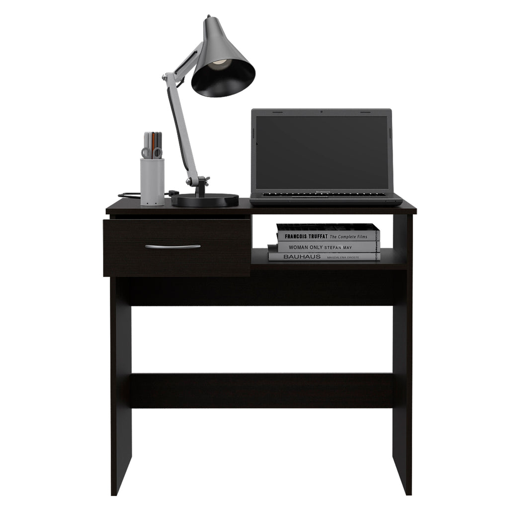 Leoglint Vizcaya Home Office Desk Set, Single Drawer, Keyboard Tray,Bookcase -Black