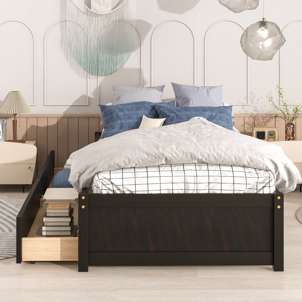 Twin Bed Frame with 2 Drawers, Solid Wood, No Box Spring Needed ,Espresso(Old SKU:W50441670)