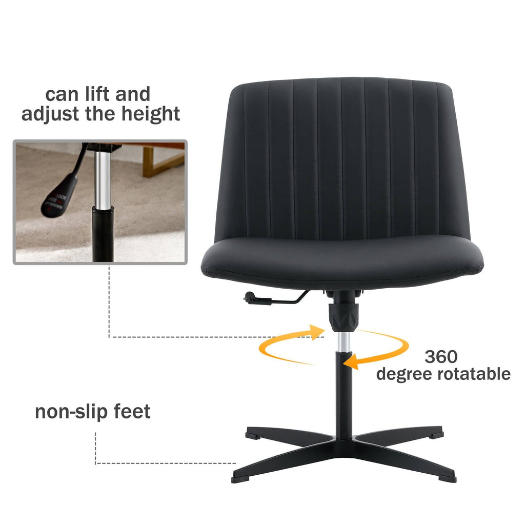 Leoglint Black High Grade Pu Material. Home Computer Chair Office Chair Adjustable 360 ° Swivel Cushion Chair With Black Foot Swivel Chair Makeup Chair Study Desk Chair. No WheelsW115167391