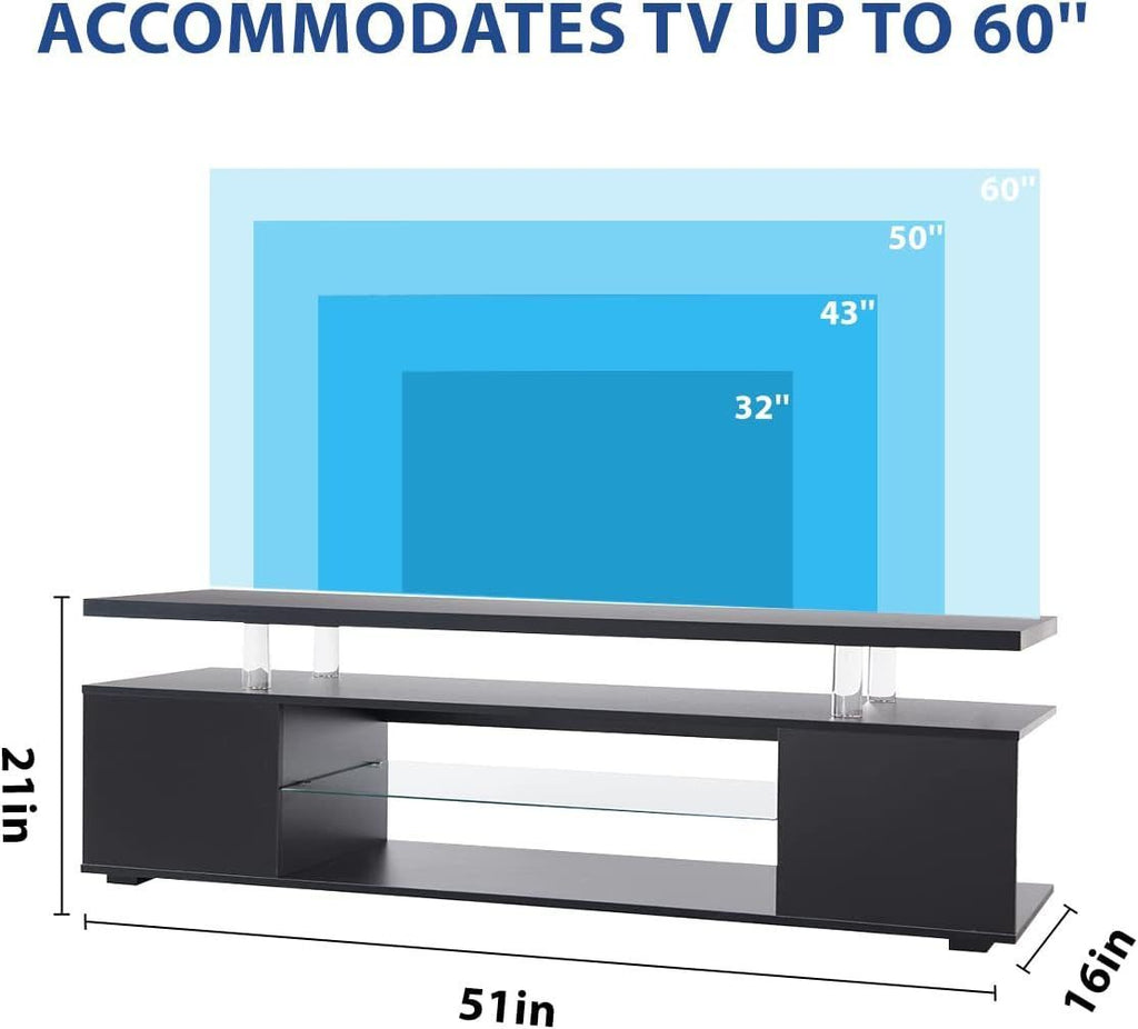 Leoglint TV Stand for 65 Inch TV LED Gaming Entertainment Center Media Storage Console Table with Large Side Cabinet for Living Room( Black)