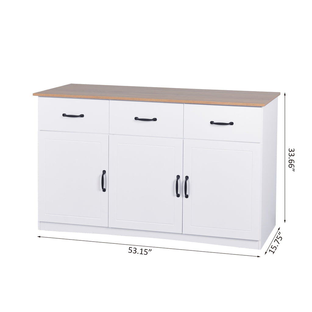 Leoglint White Buffet Cabinet with Storage, Kitchen Sideboard with 3 Doors and 3 Drawers, Coffee Bar Cabinet, Storage Cabinet Console Table for Living Room