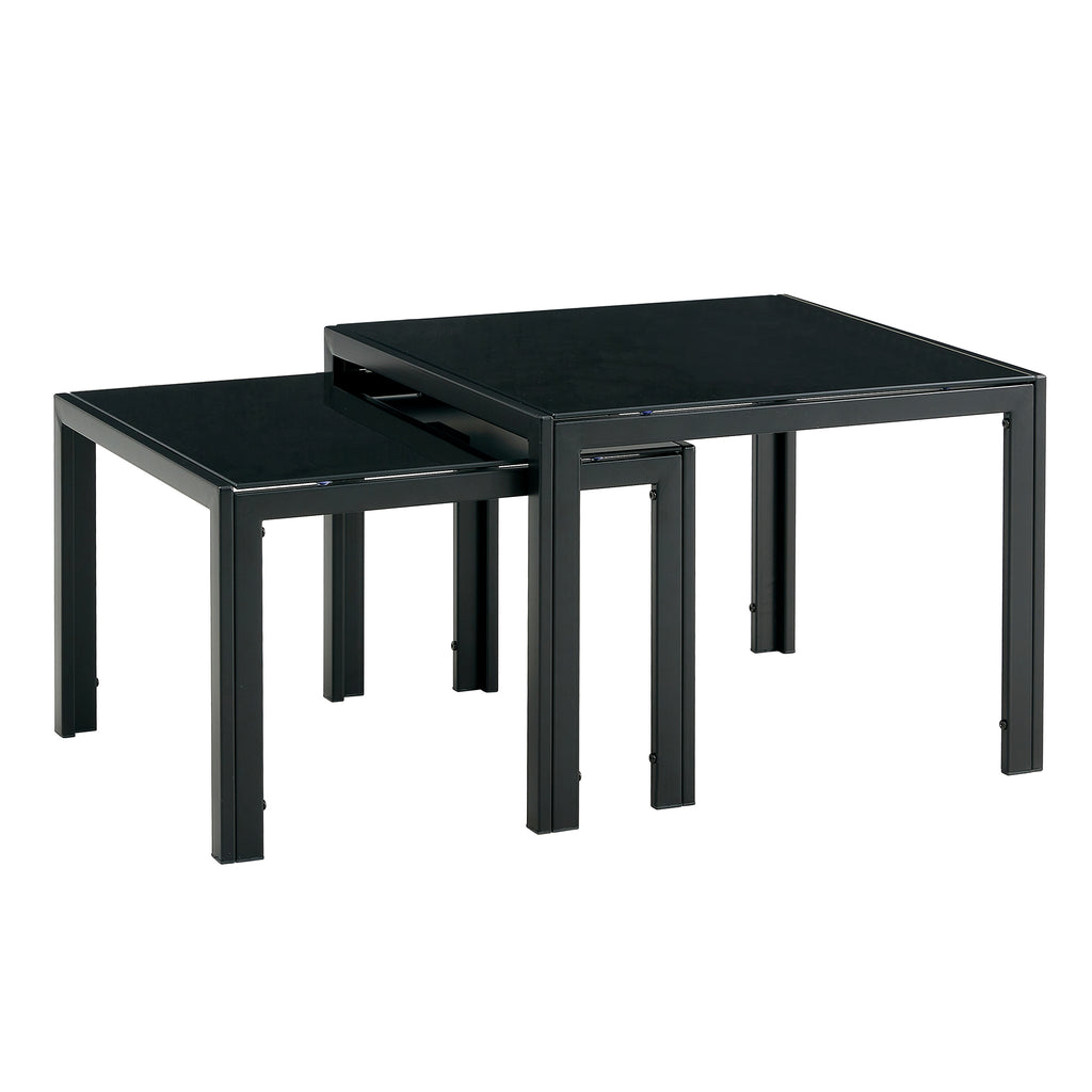 Leoglint Nesting Coffee Table Set of 2, Square Modern Stacking Table with Tempered Glass Finish for Living Room,Black