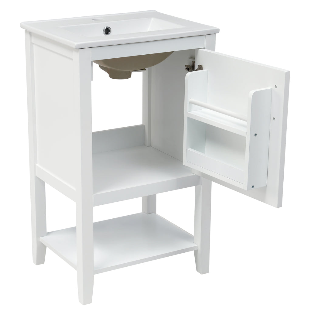 Leoglint 20" Bathroom Vanity with Sink, Bathroom Cabinet with Soft Closing Door, Storage Rack and Open Shelf, White