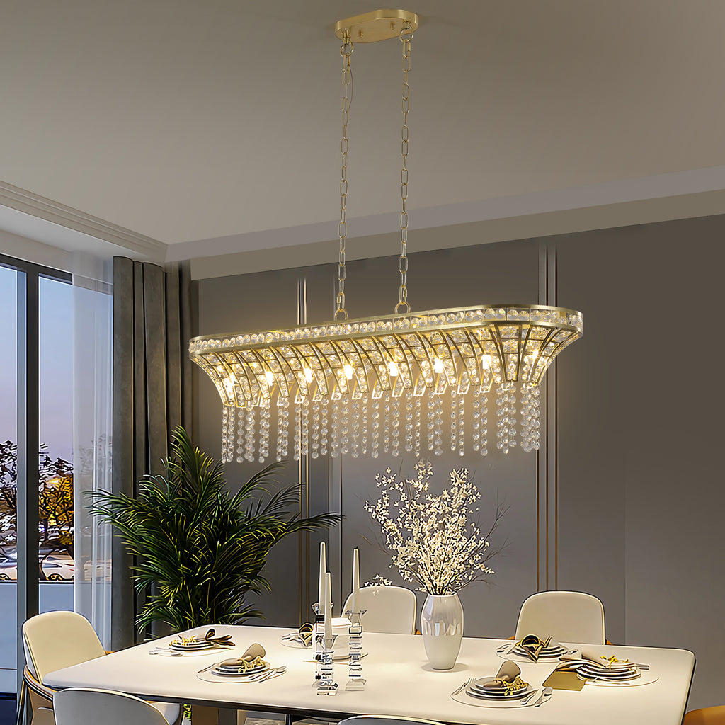 Leoglint Pendant Modern Champagne Gold Kitchen Island Light - Oval Crystal ceiling chandelier