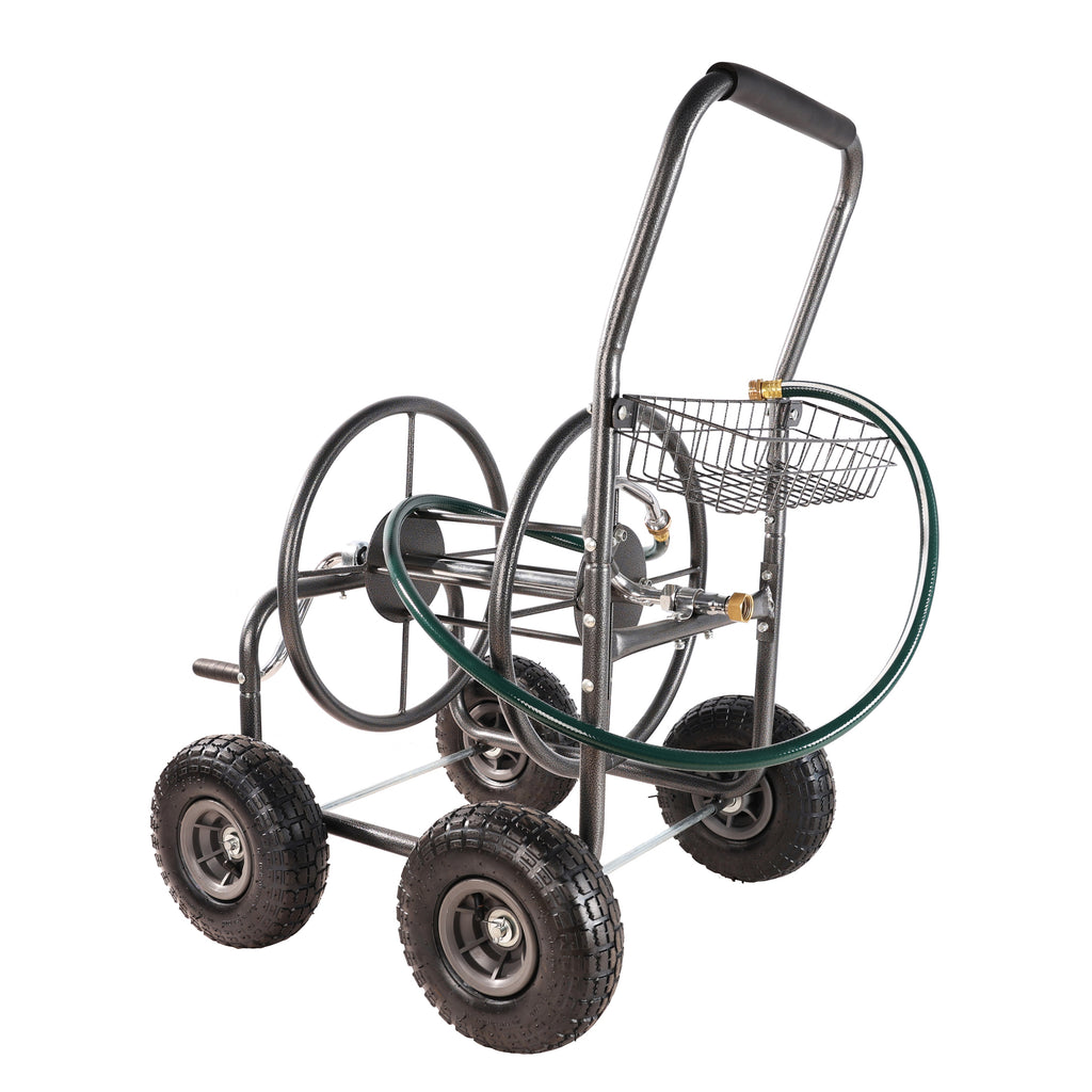 Leoglint Garden cart Garden Hose Reel Cart - 4 Wheels Portable Garden Hose Reel Cart with Storage Basket Rust Resistant Heavy Duty Water Hose Holder