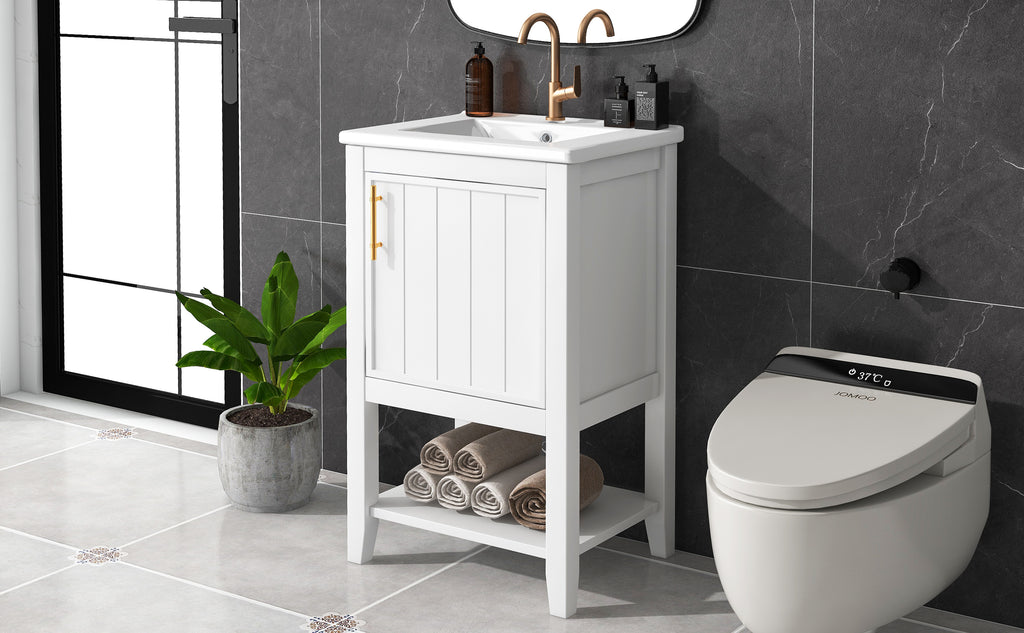 Leoglint 20" Bathroom Vanity with Sink, Bathroom Cabinet with Soft Closing Door, Storage Rack and Open Shelf, White