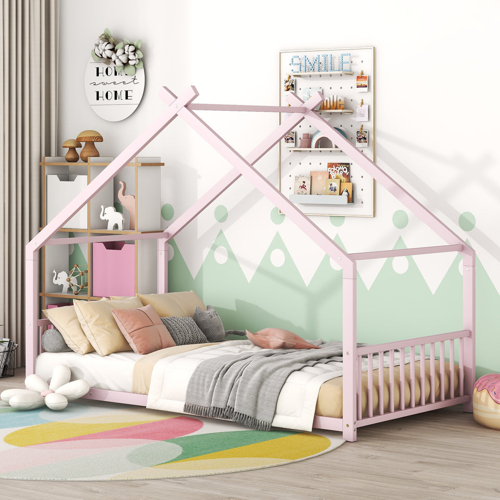 Leoglint Twin Size Metal House Bed Frame, Pink