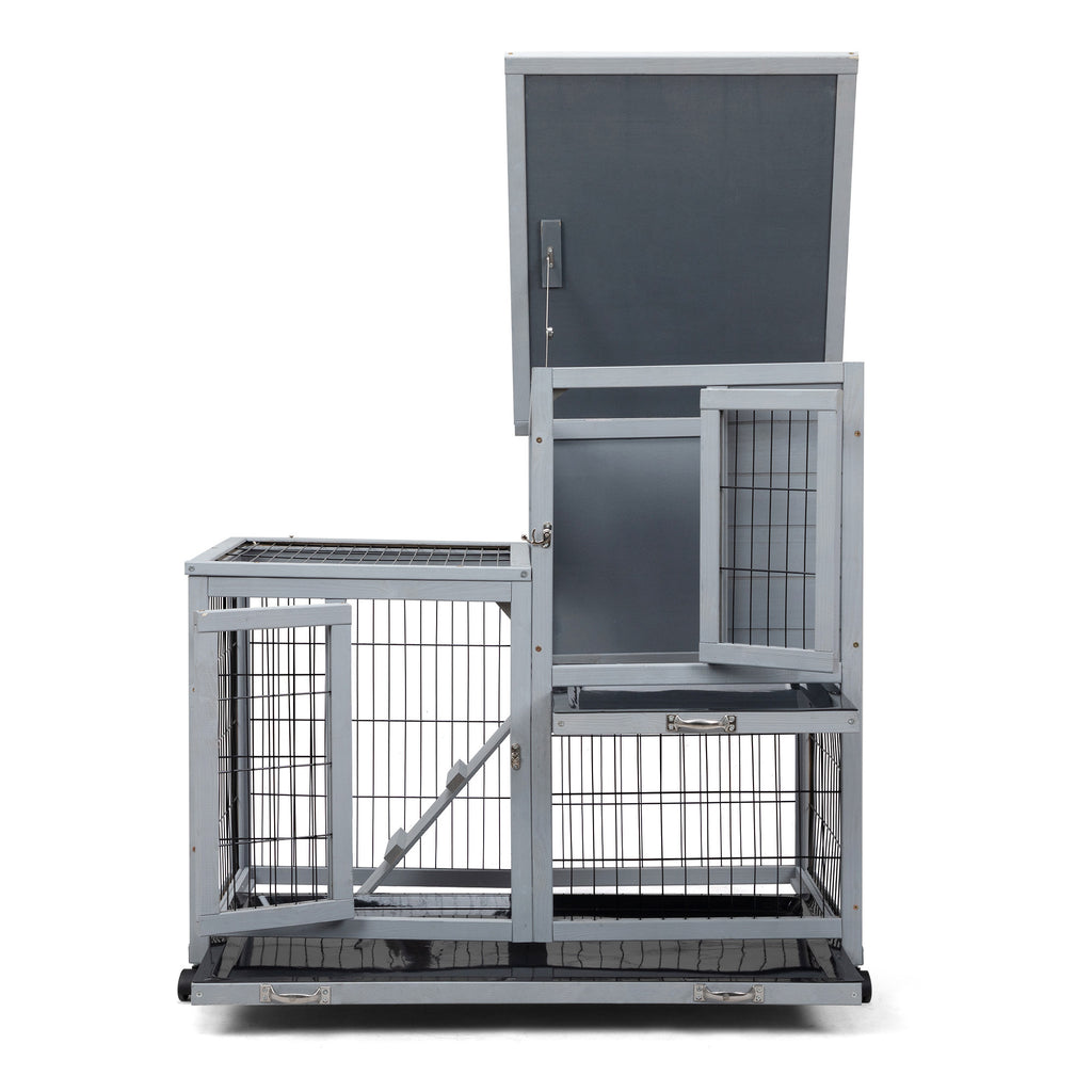 Leoglint Detachable Rabbit Hutch with Removable Tray and Rolling Casters, Gray+White