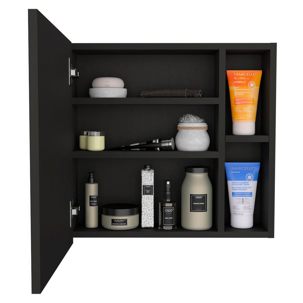 Leoglint Oman Medicine Cabinet, Three Internal Shelves, Single Door, Two External Shelves -Black