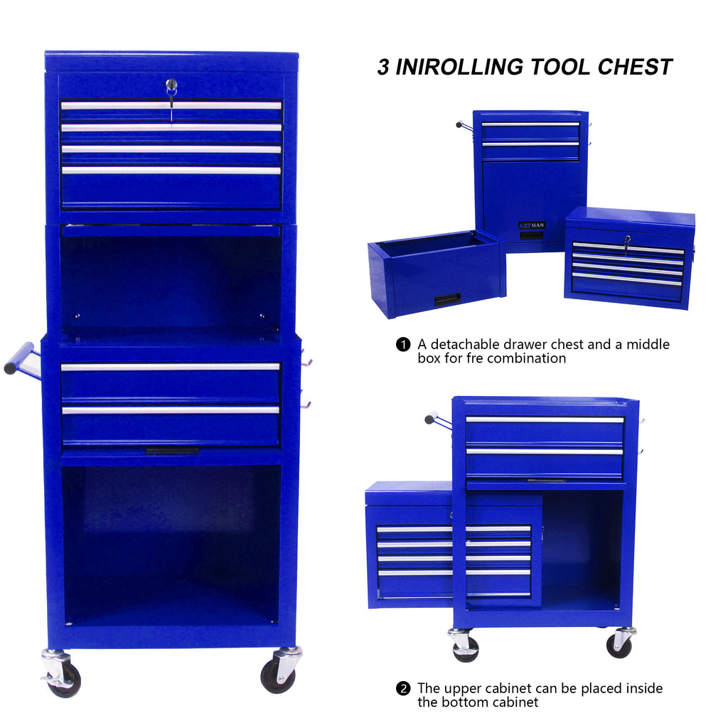 Leoglint High Capacity Rolling Tool Chest with Wheels and Drawers, 6-Drawer Tool Storage Cabinet--BLUE