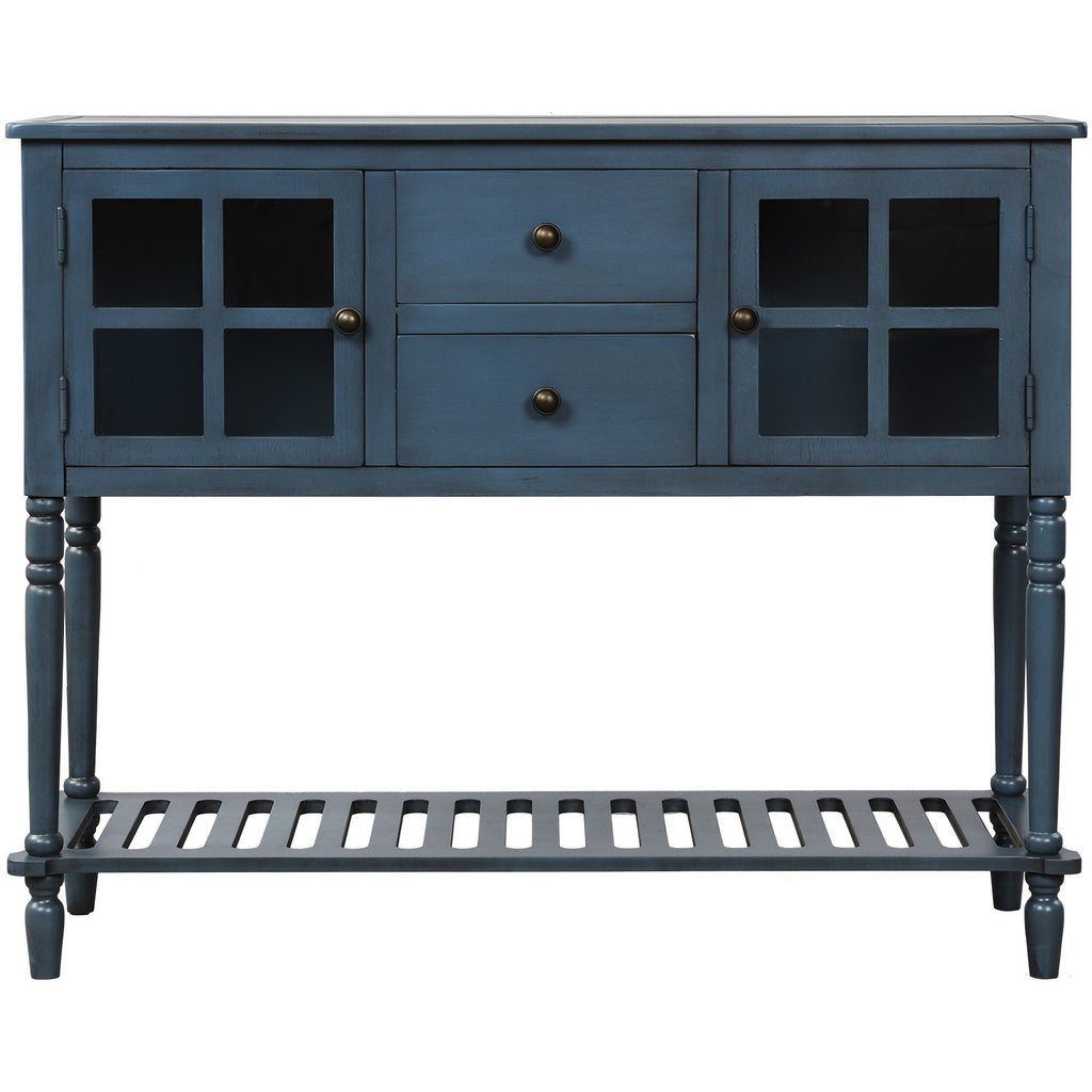 Leoglint TREXM Sideboard Console Table with Bottom Shelf, Farmhouse Wood/Glass Buffet Storage Cabinet Living Room (Antique Navy)